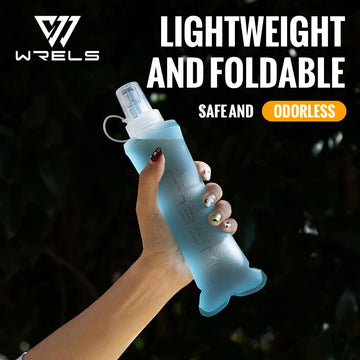 WRELS Folding Collapsible Water Bottle Running Water Bottle Soft Flask TPU BPA-Free Camping Hiking Travel Folding Water Bottle Apsilon