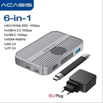 Acasis Magnetic M.2 NVMe SSD Enclosure 10Gbps USB C Docking Station with Cooling Fan HDMI 4K60HZ SD/TF PD 100W for iPhone 17 16 Apsilon