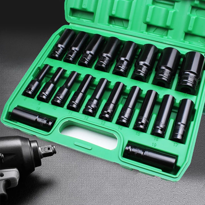 1/2Inch Drive 6-Point Impact Socket Set 10-20 pcs/set 8-32mm Metric Sizes Carbon Steel Impact Socket Set with Hard Storage Box Apsilon