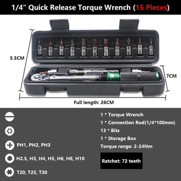 1/4'' Drive 2-24N.m Precise Double Scale Torque Wrench Set MTB Bike Socket Spanner Bicycle Motorcycle Ratchet Repair Toolbox Kit Apsilon