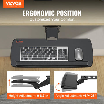 SucceBuy Keyboard Tray under Desk Adjustable Height & Angle Keyboard Tray Slide out & Holder for Typing in Home and Office Work Apsilon