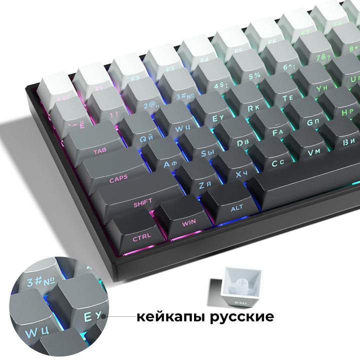 XVX Russian 135 Keys Side Print Shine Through Keycaps for Mechanical Keyboard PBT Gray Keycap RU Layout with Backlight Apsilon