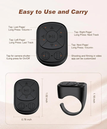 Tiktok Scrolling Ring Tiktok Remote Control Is Suitable for Iphone, iPad Bluetooth Page Turning Ring Roller, Both Camera Shutter, Short Video and Music Remote Control Function, Compatible with Ios and Android Phones Apsilon