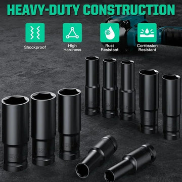 1/2Inch Drive 6-Point Impact Socket Set 10-Piece Metric Sizes 8-24m/10-24mm Carbon Steel Impact Socket Set with Hard Storage Box Apsilon