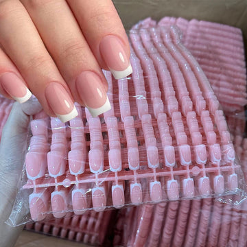 120Pcs Short Square Coffin French Fake Nails Glossy Pink  Full Cover Wearable Press on Nails Wearable Acrylic Fake Nails Tips # Apsilon