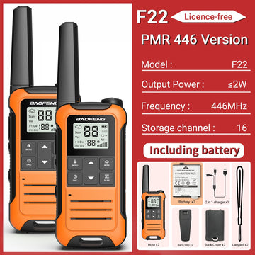 2pcs Baofeng F22/T22 Mini Walkie Talkie PMR Long Range Rechargable Portable Two Way Radio Type-C Charger for Camping Trip Apsilon