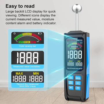 WM710A Digital Wood Moisture Meter Non-destructive Spherical Hygrometer Record Humidity Auto Detect Wettest Timber Damp Detector Apsilon