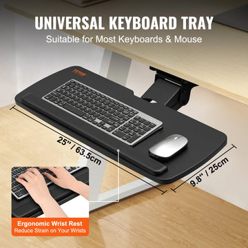 SucceBuy Keyboard Tray under Desk Adjustable Height & Angle Keyboard Tray Slide out & Holder for Typing in Home and Office Work Apsilon