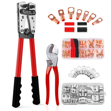Heavy-Duty Battery Cable Crimping Tool Kit, 8-1/0 AWG Range, Wire Crimp Connector Assortment Car Auto Copper Ring Terminal Apsilon