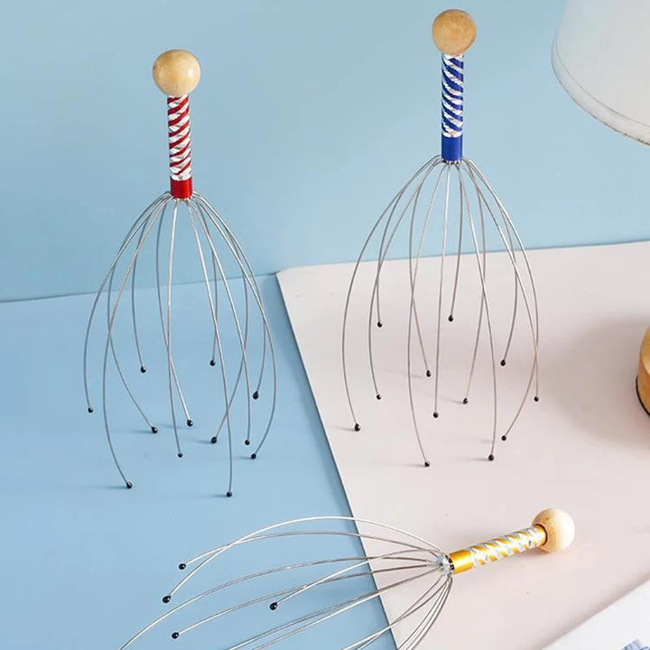 1PC Octopus Head Massager Stainless Steel Engraved Head Relaxer Brain Massage Claw Scalp Scratcher Itch Reliever Random Color Apsilon