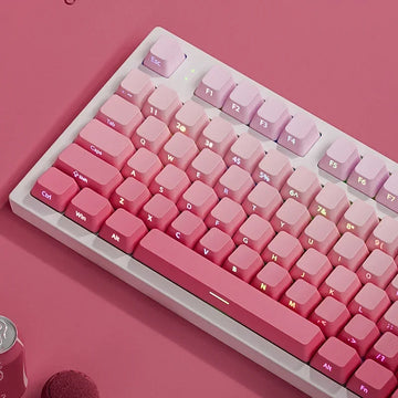 133 Keys Double Shot Shine Through Keycaps Strawberry Pink Side Print PBT Keycaps Cherry Profile for MX Switches Gaming Keyboard Apsilon