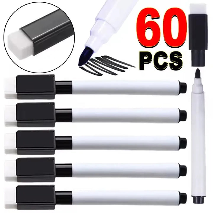 Magnetic Black Dry Erase Markers with Eraser Cap White Board Dry erase Markers Classroom Dry Wipe Pens for Home Office School