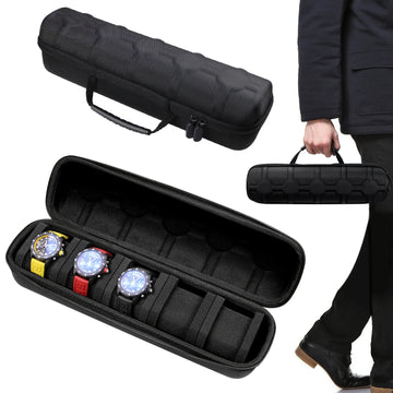 1pc 5-Slot Watch Case | Hard Shell Travel Organizer with Pillow Insert - Gift Ready (Black),suitable for smart watch storage Apsilon