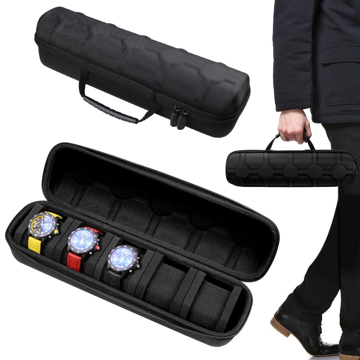 1pc 5-Slot Watch Case | Hard Shell Travel Organizer with Pillow Insert - Gift Ready (Black),suitable for smart watch storage Apsilon