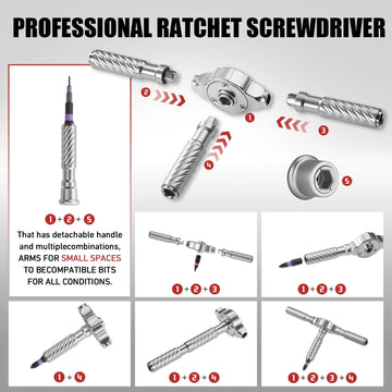 Precision 24/40/66in1 Magnetic Ratchet Screwdriver Set Detachable T-Handle Magneticizer Fix Furniture, Electronics & Glasses Apsilon