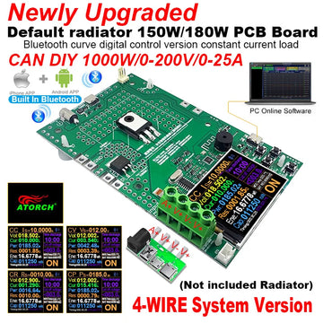 DIY 1000W 25A 4-Wire DC Electronic Load Kit Lithium 18650 Battery Capacity Analyzer Tester with Discharge Monitor PCB Board Apsilon