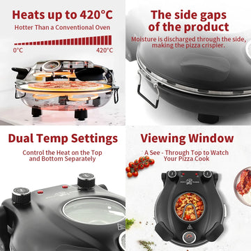 Klaif Electric Pizza Maker, 420℃, 1200 Watt, 5 Separate Temperature Levels, Flame Resistant Stone Plate 1200W 32cm Apsilon