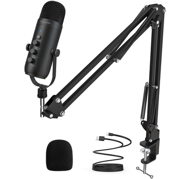 Haomuren Professional USB Streaming Podcast PC Microphone Studio Cardioid Condenser Mic Kit with Boom Arm For Recording YouTube Apsilon