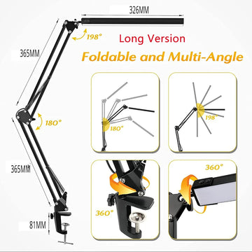10W LED Desk Lamp with Clamp Adjustable Swing Arm Dimmable Table Light 3 Color Modes 10 Brightness Levels Eye-Caring USB Reading Apsilon