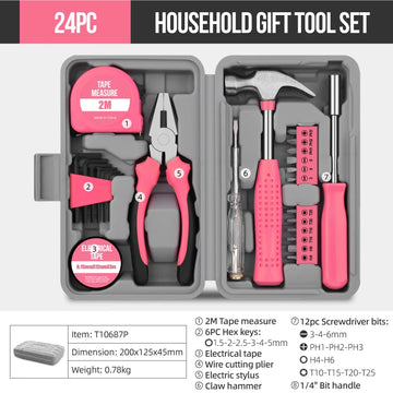 Hi-Spec 18/19/20PCs Pink DIY Tool Kit with Electric Pen & CR-V Steel - Home Maintenance Hand Tools Set for Women & Car Care Apsilon