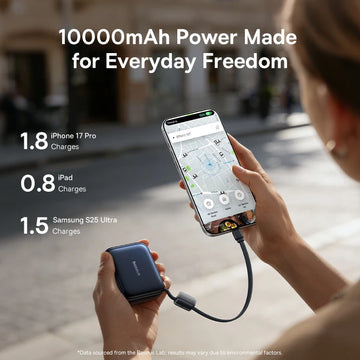 Baseus 45W Mini Power Bank 10000mAh Built-In USB-C Cable Pocket-Sized Smaller Fast Charging Portable For iPhone 17 Samsung S25 Apsilon