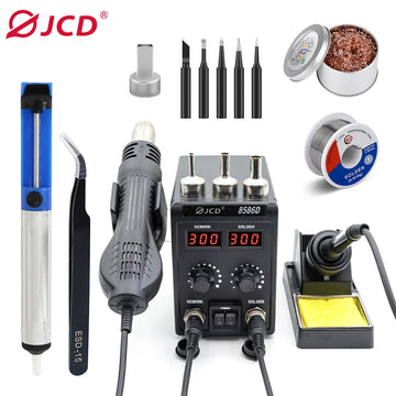 JCD 8586D Soldering Station 2 IN 1 750W Hot Air Gun LCD Dual Digital Display Electric Soldering Iron SMD Welding Rework Station Apsilon