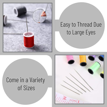 55 Pieces Stainless Steel Big Eye Hand Sewing Needles Set with Different Sizes for Sewing Needlework Embroidery Needles Apsilon