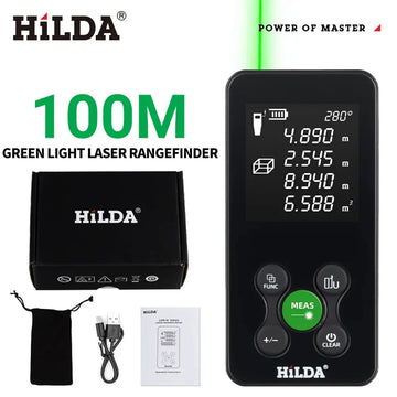 HILDA 50/100/120M Laser Rangefinder Red/Green Light Laser Distance Digital Tape Rechargeable and Measurable Angle Laser Measure Apsilon