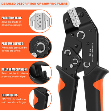SN Ratchet Electrician Crimping Tool set for Insulated and Non-Insulated terminals, Molex Open Barrel Dupont connectors Apsilon