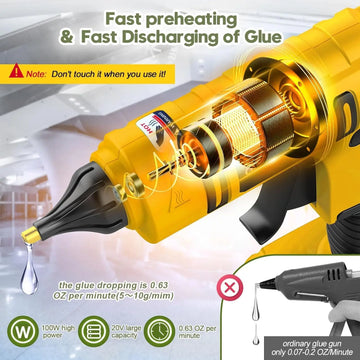 100W Cordless Hot Glue Gun for DeWalt 20V Battery (NO Battery) Wireless Power Glue Gun Full Size with 12pcs Glue Sticks(11mm) Apsilon