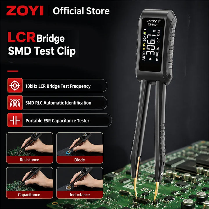 ZOYI ZT-MD1 Digital Smart Tweezer LCR SMD ESR Tester Resistance Capacitance Inductance Continuity Diode Test Measurement Tools Apsilon