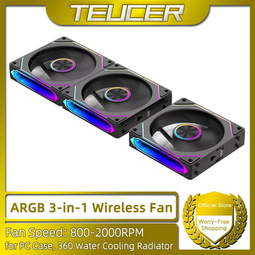 TEUCER DL-2 ARGB PC Fan 3-in-1 Case Fan Compatible with 240 360 Water Cooling Radiator Wireless Cooling Fan Kit Apsilon