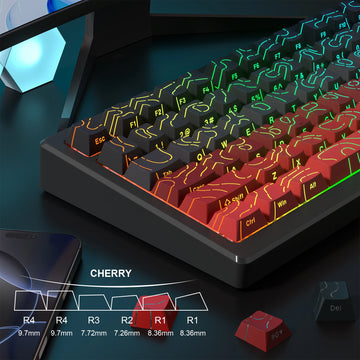 Red Contour Side Printed Shine Through Keycaps Cherry Profile Double Shot PBT Keycap for Gateron MX Switches Mechanical Keyboard Apsilon