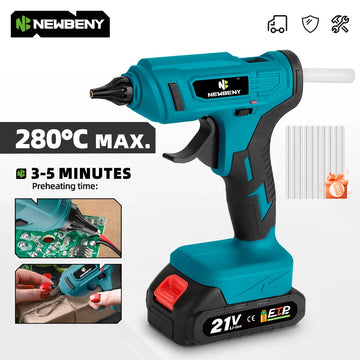 NEWBENY 280°C Hot Melt Glue Gun Portable Rechargeable with 10pcs 11mm Glue Sticks DIY Repair Tool For Makita 18V Battery Pin Apsilon