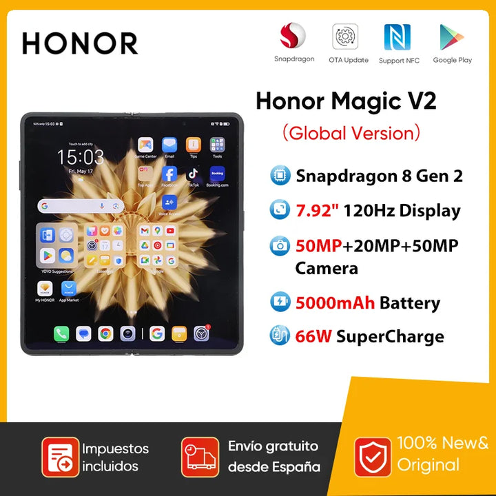 Global Version Honor Magic V2 5G Foldable Smartphone Snapdragon 8 Gen2 LTPO OLED Display 120Hz 50MP Triple Camera Android Mobile