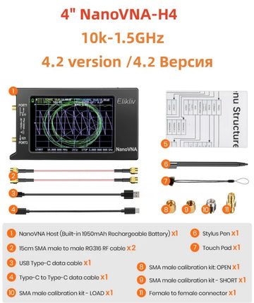 Spectrum Anslyzer NanoVNA-H4 2.8/4“ Vector Network Antenna Analyzer 10KHz-1.5GHz MF HF VHF UHF Antenna Tuner nano vna NanoVNA-H Apsilon
