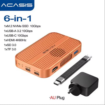 Acasis 10Gbps Magnetic M.2 NVMe SSD Enclosure & USB-C Docking Station TF/SD 3.0 4K 60HZ for iPhone 17/17 Pro/iPhone 16/16 Pro Apsilon