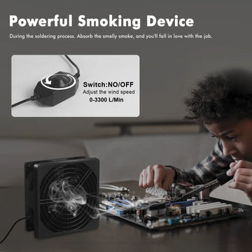 Toolour Solder Fume Extractor Smoke Absorber Remover 12V Soldering Fan DIY Working Fan Fume Extractor for Soldering Repairing Apsilon