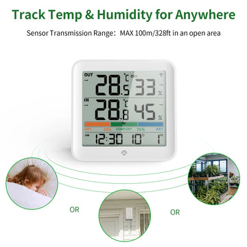 Wireless Indoor Outdoor Thermometer Hygrometer Digital Temperature Humidity Monitor With Remote Sensor Home Weather Station Apsilon