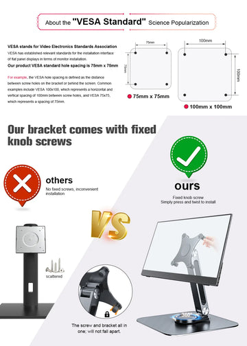 Aluminum Alloy Stand for Protable Monitor Table Bracket Adjustable 360 Rotation M4 Screw Bases Strong Load Capacity Super Stable Apsilon