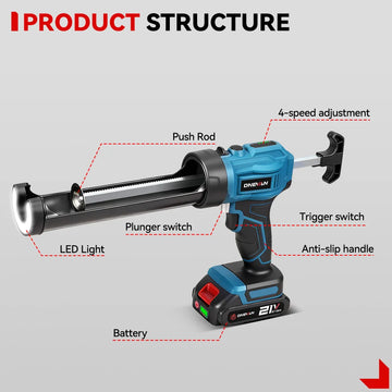 ONEVAN Electric Caulking Gun Cordless Glass Glue Gun Adhesive Glue Sealant With Nozzle Power Tool For Makita 18V Battery Pin Apsilon