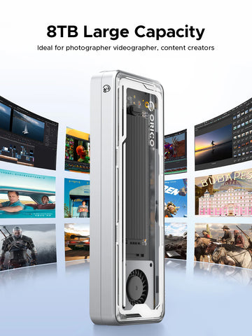 ORICO 40Gbps USB4 M.2 SSD Enclosure 8TB with with Cooling Fan PCIe4.0 NVME Enclosure Aluminum Compatible Thunderbolt 3/4 for Mac Apsilon