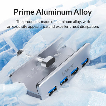 ORICO MH4PU 5GBPS Data Transmission Hub Aluminum 4 Ports USB 3.0 Clip HUB with Power Supply High Speed for MAC OS PC Apsilon