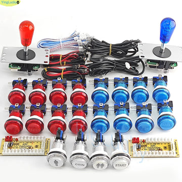 2 Player DIY Arcade Game Kit for PC Raspberry Pi with LED Push Buttons American Style Joystick USB Encoder Cables Mame Jamma Apsilon