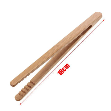 2Pcs 18cm Bamboo Wood Wooden Food Toast Salad Tongs Toaster Bacon Sugar Ice Tea Tong Tea Clips Teaware For Kitchen Apsilon