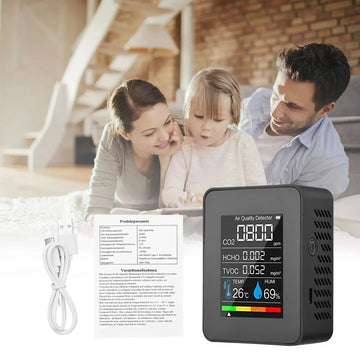 HOMEFISH 5in1 Temperature Humidity Tester CO2 Meter Digital  Carbon Dioxide TVOC HCHO Detector Air Quality Monitor Apsilon