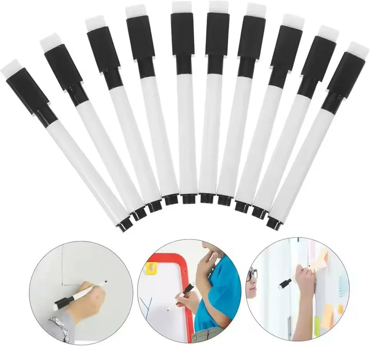 Magnetic Black Dry Erase Markers with Eraser Cap White Board Dry erase Markers Classroom Dry Wipe Pens for Home Office School