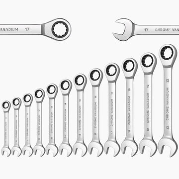 Ratcheting Wrench Set Metric and Standard 12-Point Box End Combination Spanner Gear Wrench Garage Tool Set,CR-V Full Polished Apsilon