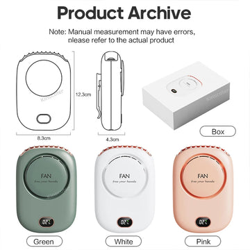 Portable Hanging Neck Fan Mini Cooling Waist Fans Bladeless USB Rechargeable Sports Cooler Fan 1800mAh For Outdoor Sports Travel Apsilon