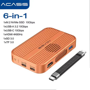 Acasis 10Gbps Magnetic M.2 NVMe SSD Enclosure & USB-C Docking Station TF/SD 3.0 4K 60HZ for iPhone 17/17 Pro/iPhone 16/16 Pro Apsilon